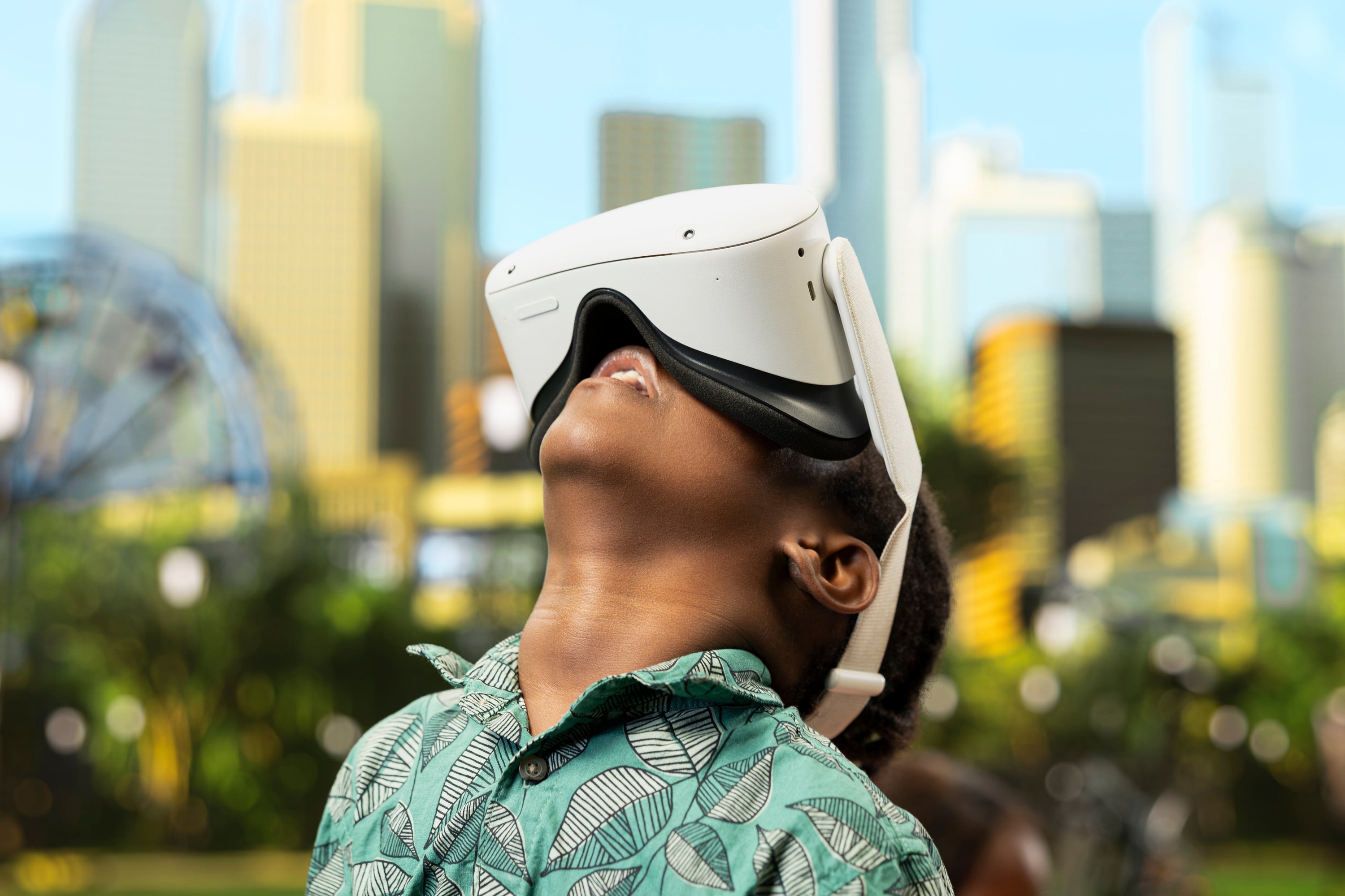 Young person experiencing VR sickness while using a virtual reality headset