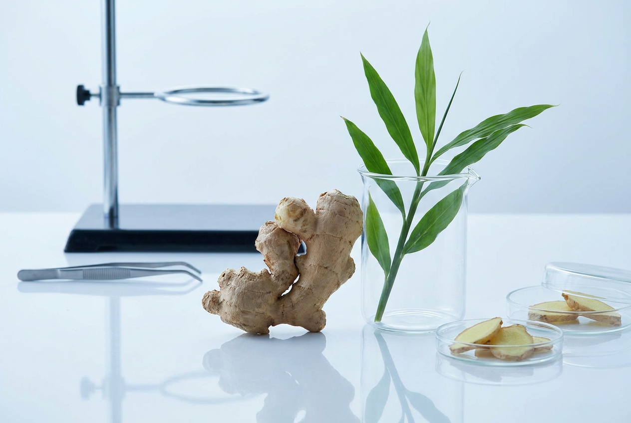 Fresh organic ginger root — the real source of gingerols and shogaols that soothe upset stomachs