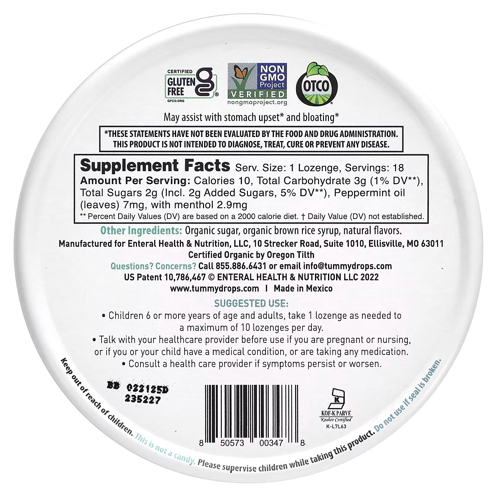 Crushed Peppermint Tummydrops, 18 ct