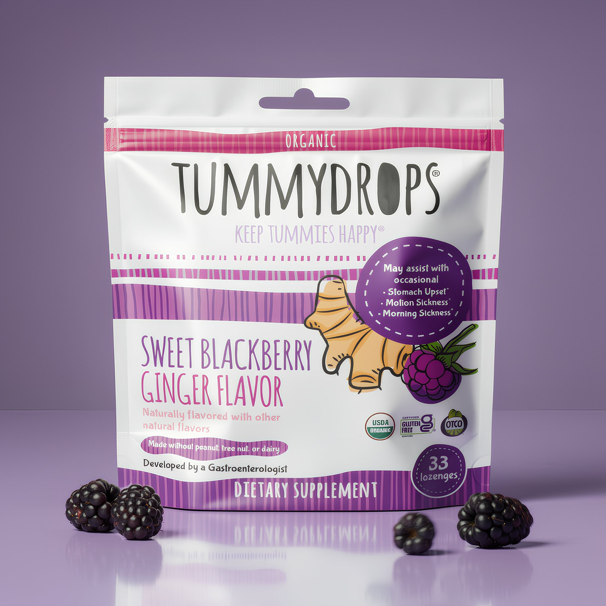 Sweet Blackberry Ginger Tummydrops, 33 ct