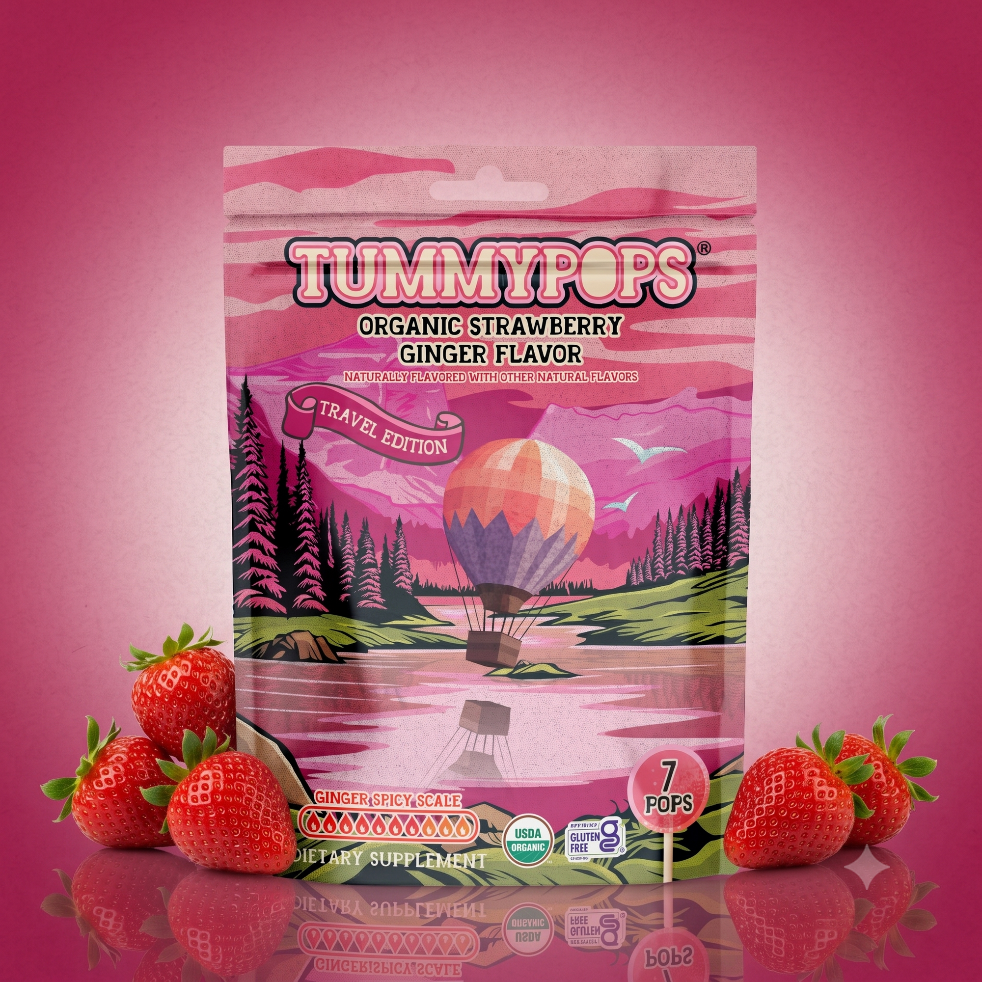 Travel Edition Strawberry Ginger Tummypops, 7 ct